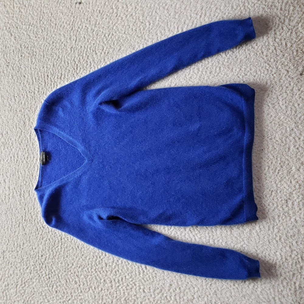Talbots Sweater Womens Petite Small Blue V Neck Long Sleeve Cashmere Knit